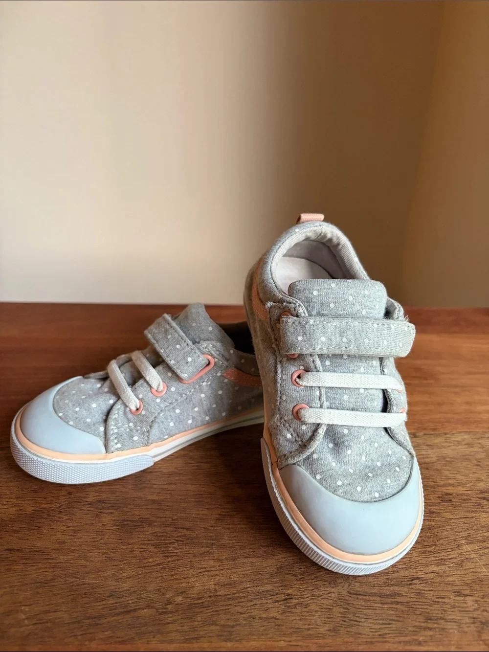 See Kai Run Kristin Grey Polka Dot Sneakers with Pink Accents